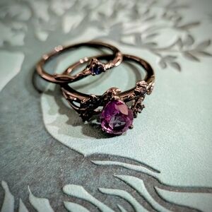 Alexandrite & Sapphire With Black-plated Gold Finish ✨ Wedding/Engagement Set